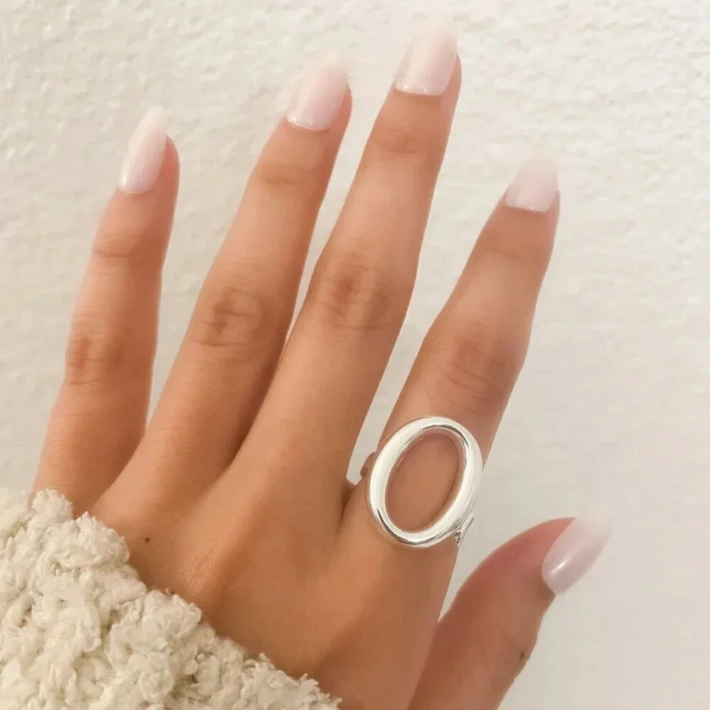 925 Sterling Silver Chunky Oval Ring Minimalist Thick Bold Ring